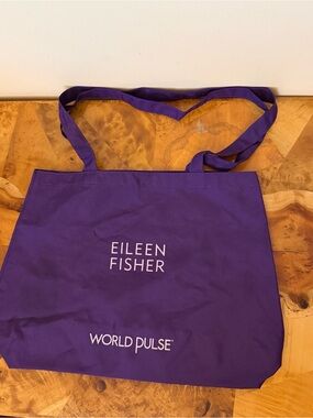 Eileen Fisher x World Pulse Royal Purple Nylon Tote Bag Screen Printed Logo